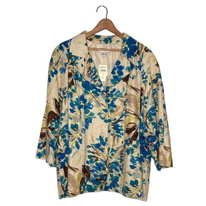 New Coldwater Creek 2X Cream Blue Tropical Floral Linen Cotton Blazer Jacket $89